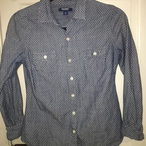 Denim polka dot button up shirt
